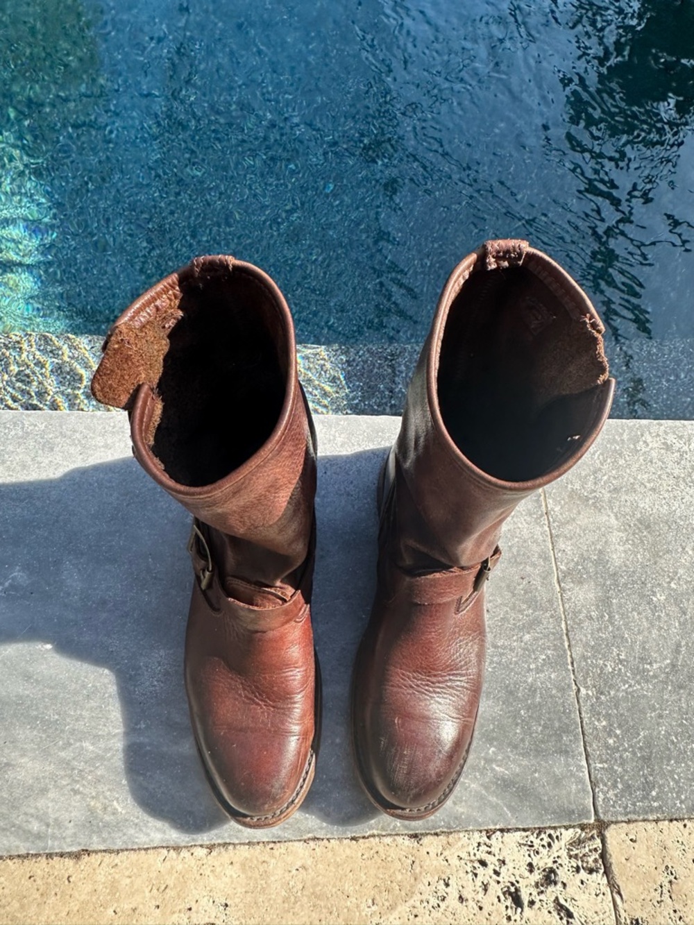 Vintage Shoe Co J24136 Chestnut Leather Riding Boot Slouch With 2 Buckles 7.5 M - Picture 8 of 10